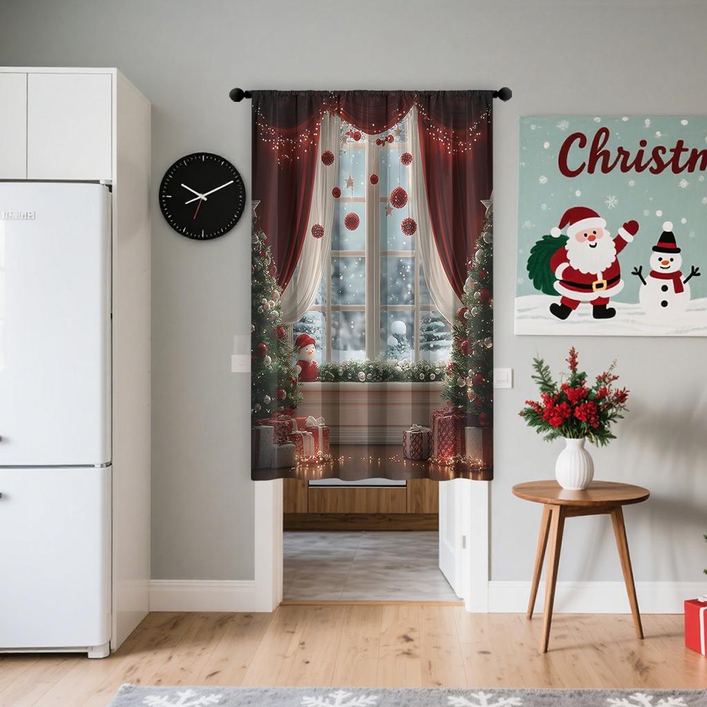 Single Panel Christmas Window Scenery Decoration Curtain Made Polyester Fiber Design Suitable Holiday Parties Winter Celebrations Decorations Of With