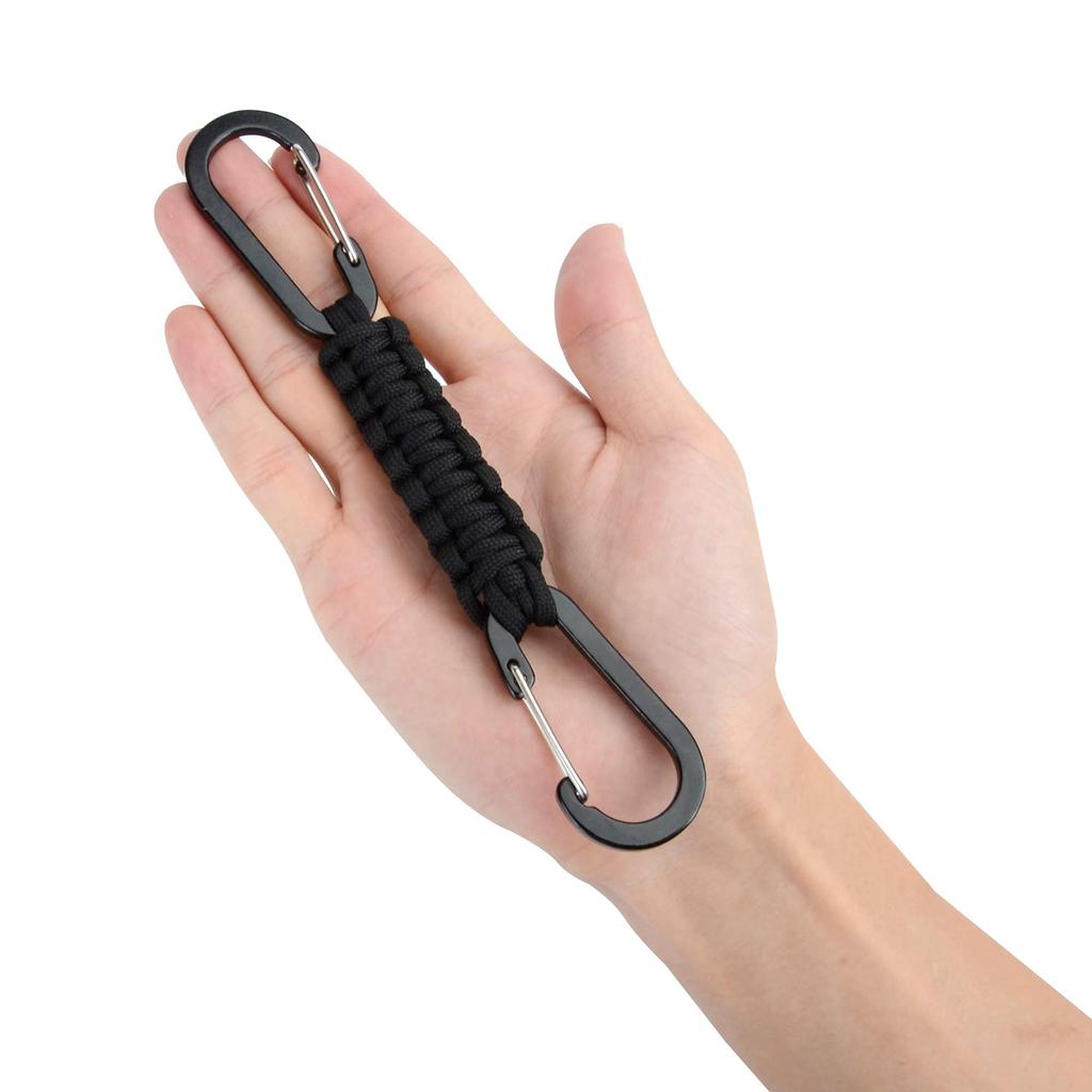 BRAVESHINE Double-Head Carabiner with D-Ring for Water Bottles, Backpacks, Paracord, and Outdoor Use (2 Carabiners on Both Ends)