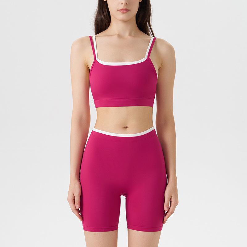 Damen Color-Block Yoga-Set: Dreiviertelhosen & BH mit dünnen Trägern