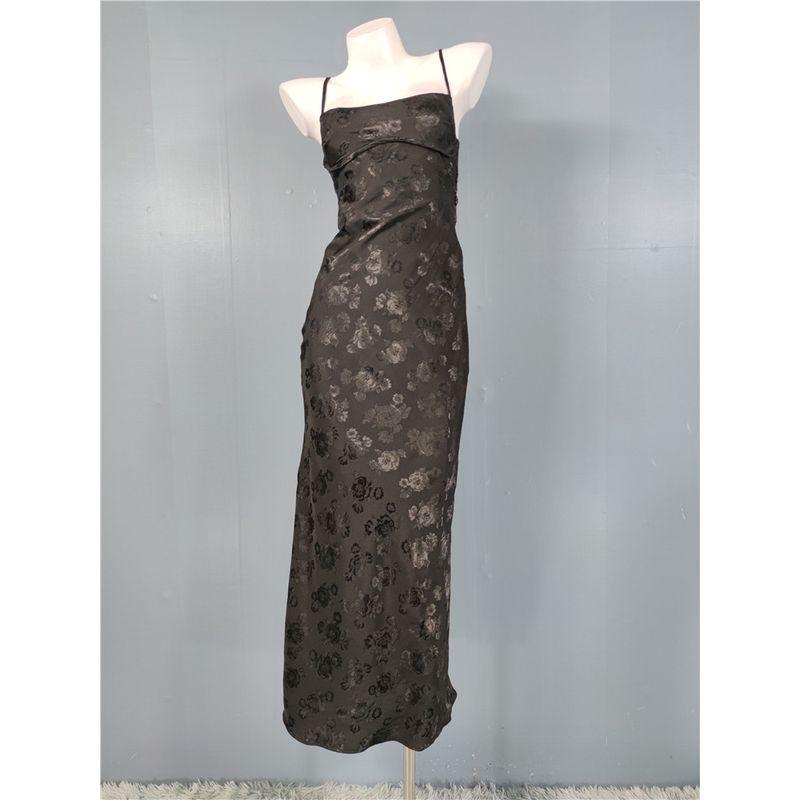 Trade Order Cross-Border Quick Sale Exquisite Jacquard Print Sling Backless Gyaru Tight Figure Flattering Chest Emphasizing Jumpsuit Long Dress