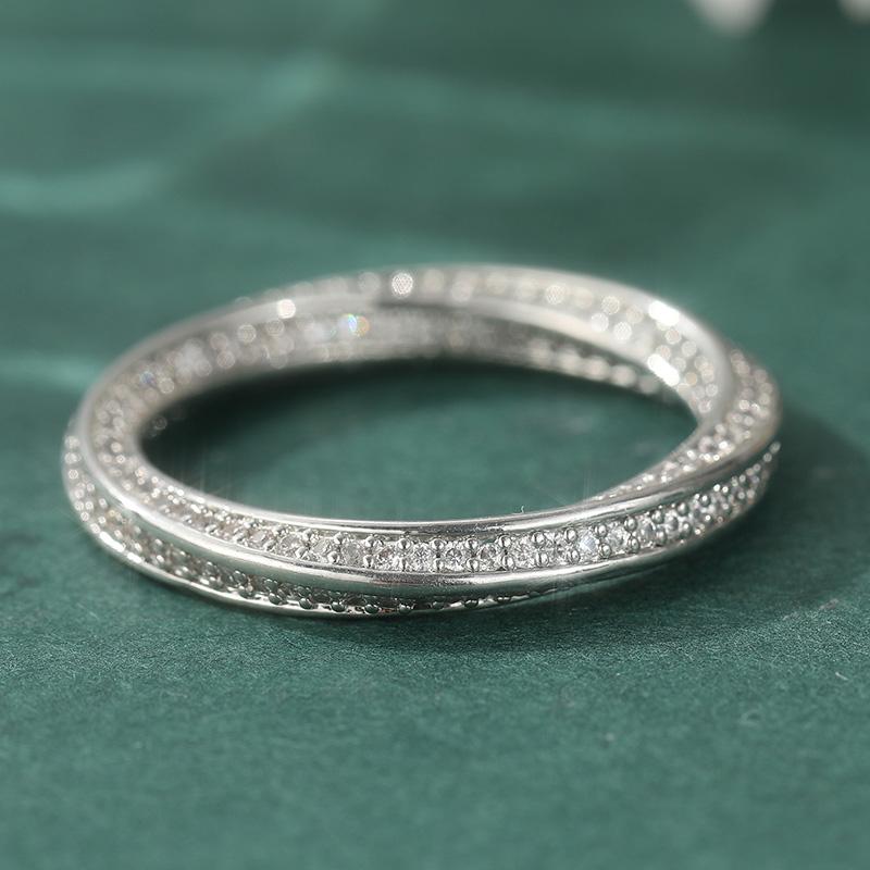 Fashion Classic Twist Design Promise Rings for Couples Simple Style Sparkling Synthetic Zirconia Wedding Engagement Jewelry Gift