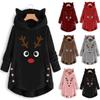 Cozy Fluffy Women's Christmas Sweatshirt With Adorable Elk Pattern And Cat Ear Design