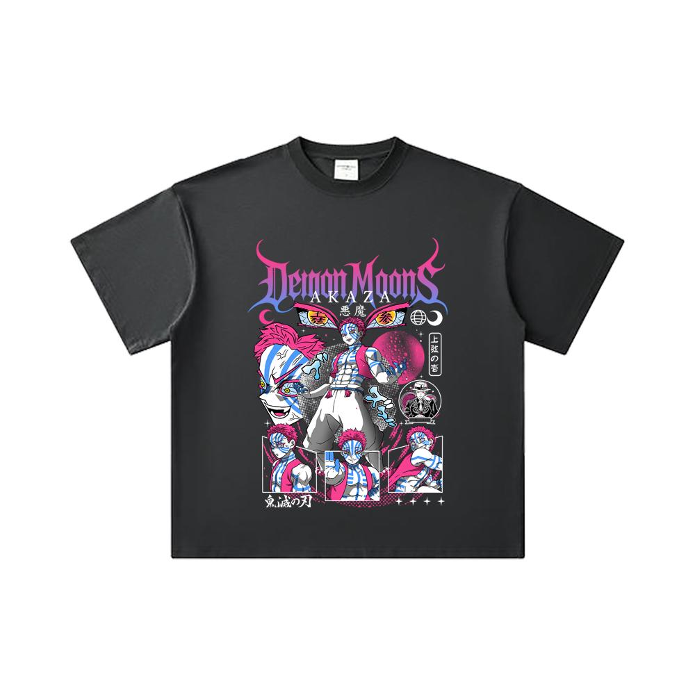 260 GSM Double Yarn 32 Count 100% Cotton Demon Slayer V31 Akaza Print Unisex Heavy Cotton T Shirt
