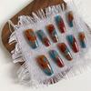 Amber Blue-Brown Gradient Handmade Wearable Nails: Long, Gentle, Skin-Brightening Tips for Autumn/Winter.