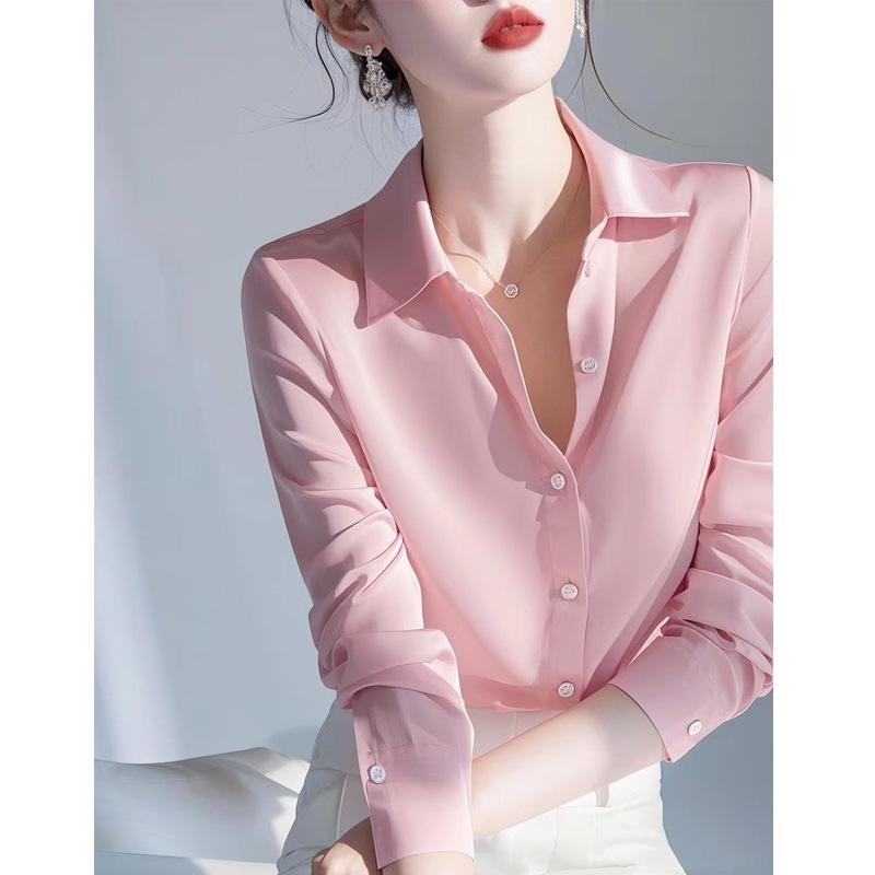 Fashion Xiaoxiangfeng pink lapel long-sleeved shirt women's spring new foreign style looks good, commuting stacked shirt