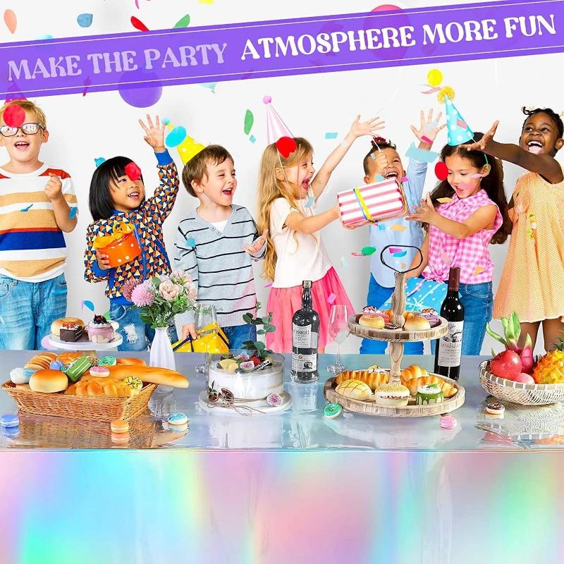 1-10PCS Disco Style Metallic Tablecloth - Laser Printed Rainbow Pattern on PE Material, Ideal for Birthday & Event Decorations
