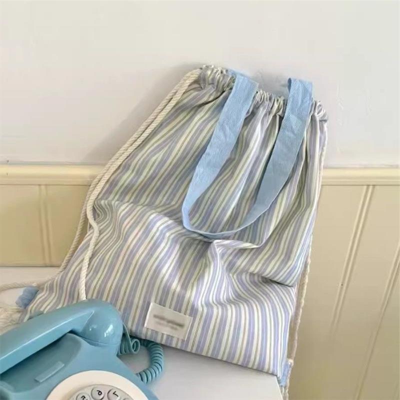 

Полоски контрастных цветов, одно плечо, свежая, вместительная, холщовая сумка-тоут, высококачественная сумка подмышкой небесно-голубой