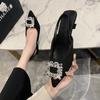 Baotou Sandals Women's New Summer Rhinester Square Buckle Fairy Wind After Empty French Fine Heel High Heel Pointed Single Shoes