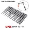 12Pcs/Set with Hole Electric Screw Driver Bit Set 50mm Torx Bits New Torx Screwdriver Bit