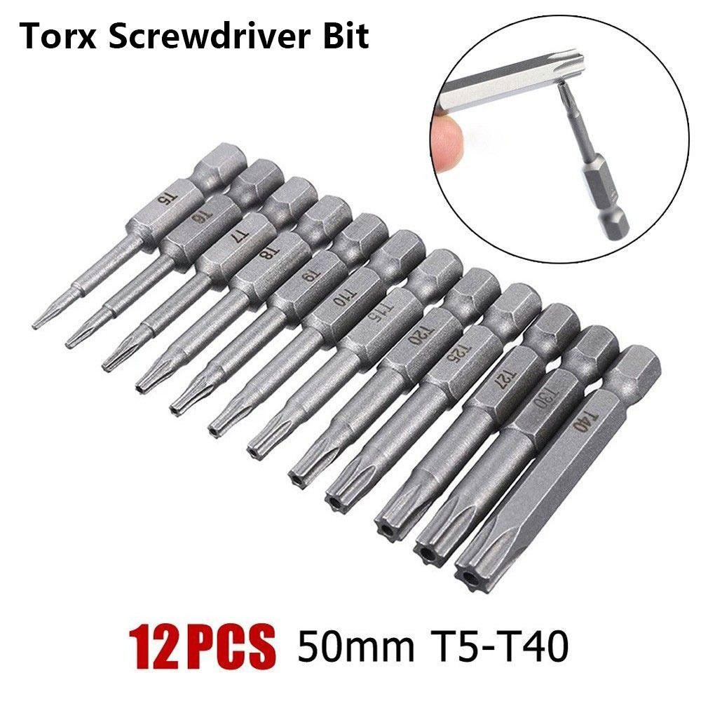 12Pcs/Set with Hole Electric Screw Driver Bit Set 50mm Torx Bits New Torx Screwdriver Bit