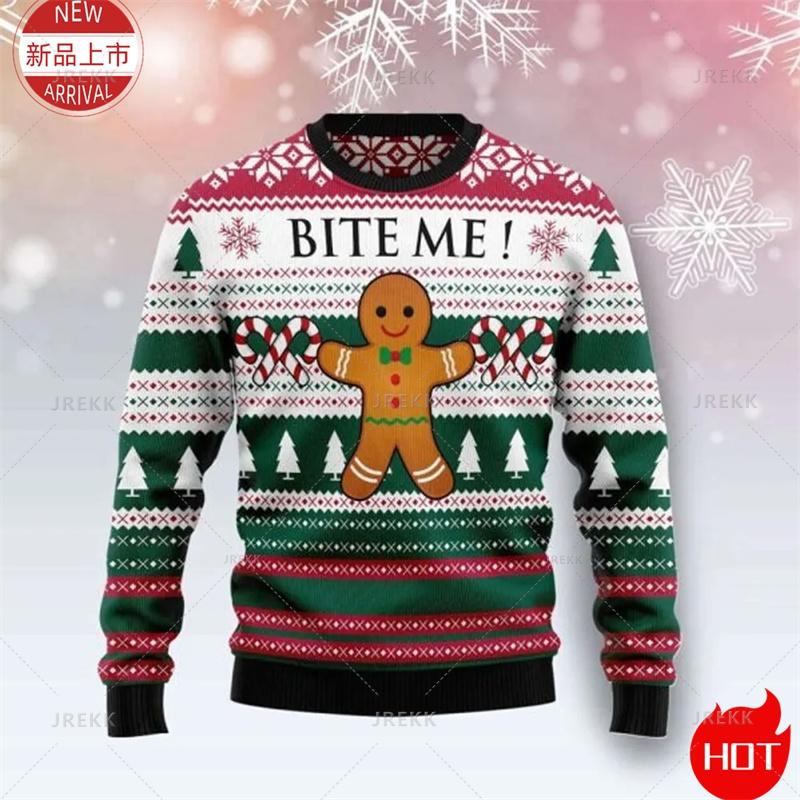 3D Cookie Gingerbread Print Sweater, Gingerbread Sweatshirt, Cookie Ugly Christmas Sweater Women Mens Funny Christmas Shirts