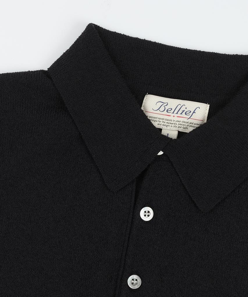BELLIEF Essential Boucle Cotton Short-Sleeve Polo Knit (Black)
