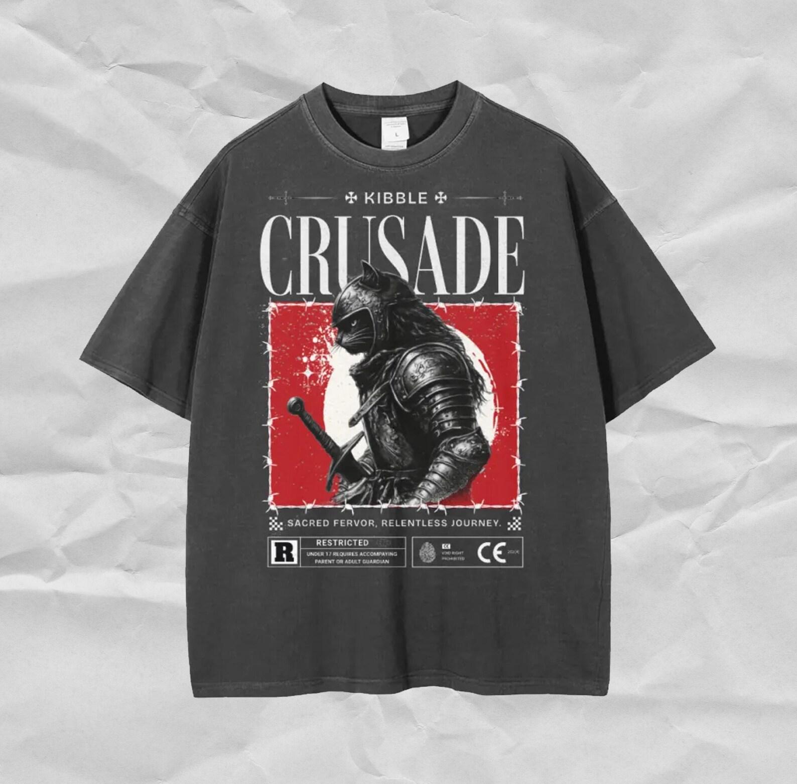 Armored Cat Knight T-Shirt: Grunge Gothic Oversized Tee L