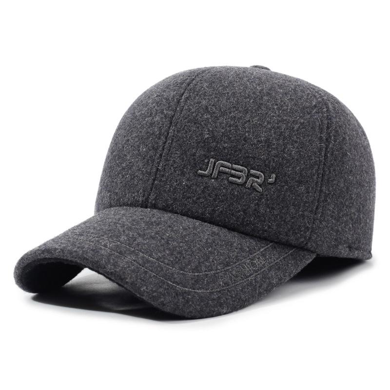 Large Cotton Peaked Cap Thickenedmen Cold-proof Peaked Cap Middle-aged and Elderly Woolen Heattech Back-sealed Ear Protection Cotton Cap
