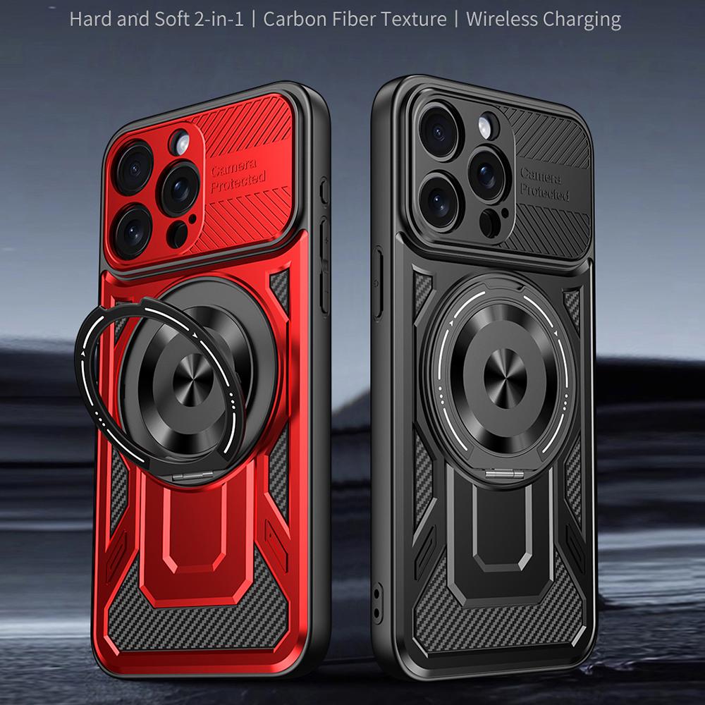 For iPhone 15 Pro Max Case Compatible with MagSafe Rotating Kickstand TPU+PC Phone Cover