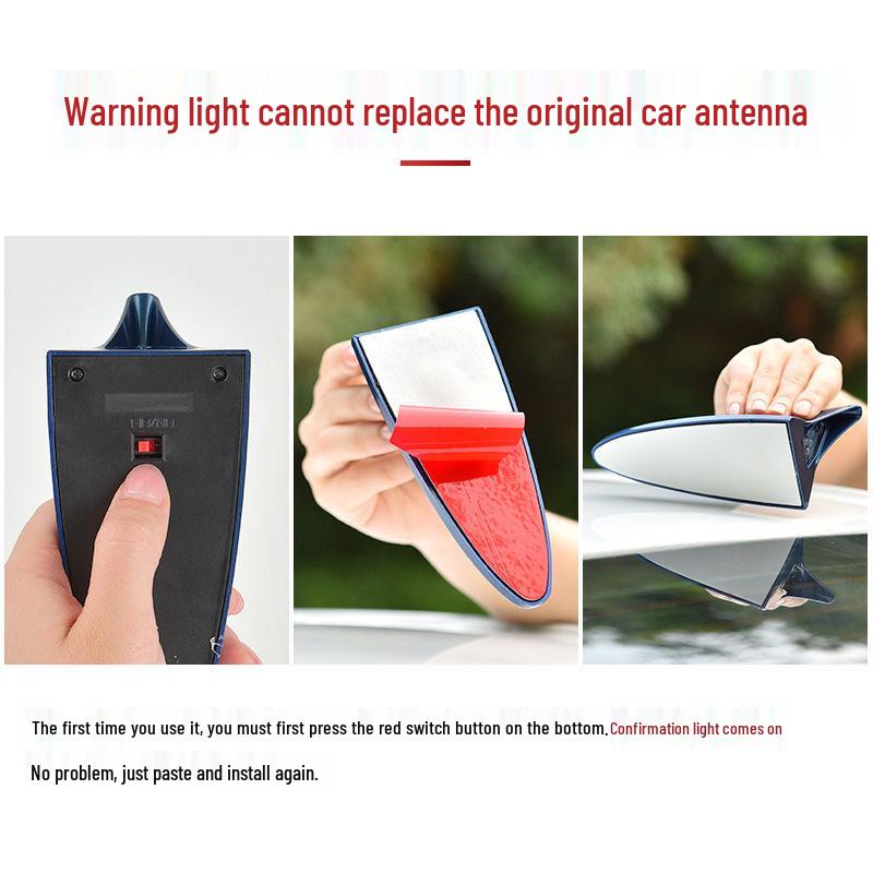 Shark Fin Decorative Car Roof Sticker with Solar-Powered Waterproof Warning Light