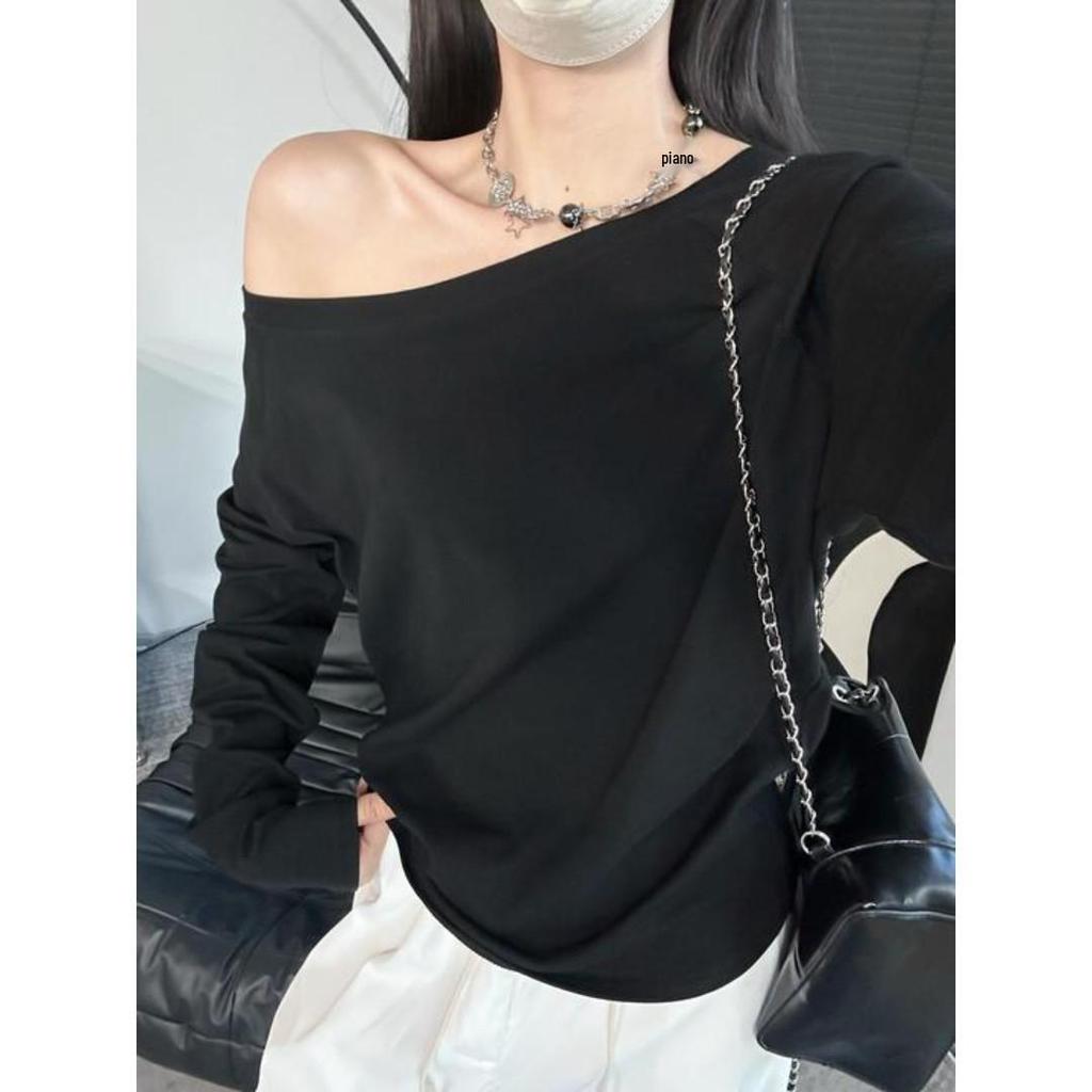 Szary Top Damski z Długim Rękawem na Jedno Ramię - Wczesna Jesień 2025 Niszowy Design