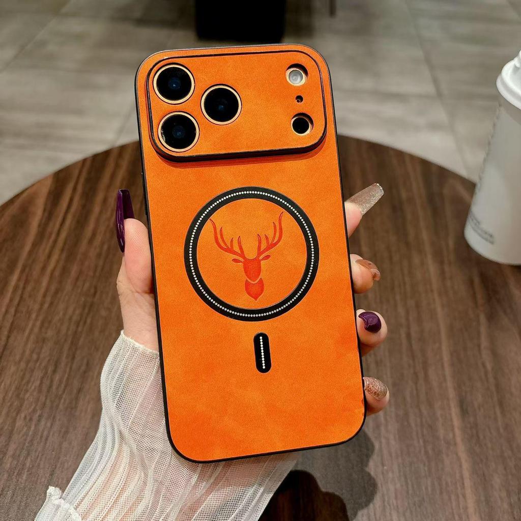 iPhone 15 Magnetic Elk Cloth Pattern Full Protective Case for 13, 14, 16, and Promax Models.