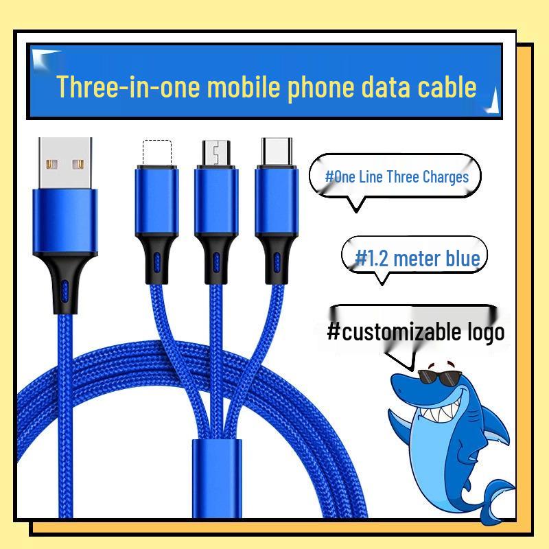 One-to-three Nylon Braided Charging Cable for Apple, Android, Huawei - Fast Charge 3-in-1 Gift