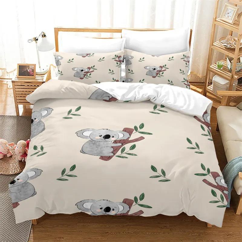 Cartoon Koala Bedding Set Boys Girls Twin Queen Size Duvet Cover Pillowcase Bed Kids Adult Fashion Home Textileextile
