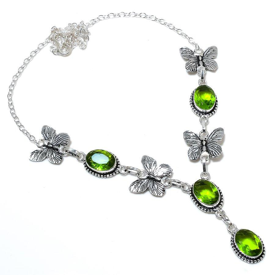 Natural Peridot Gemstone Handmade 925 Sterling Silver Gift Necklace 18" ETC-3259