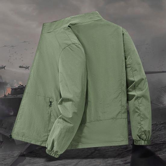 Herren Jacke Stehkragen Langarm Reißverschlussleiste Frühling Herbst Mantel mit Taschen Einfarbig Lockere Passform Vielseitige Oberbekleidung