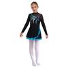Girls Figure Skating Dress with Sparkly Rhinestones Sheer Mesh Patchwork Long Sleeve for Dance Performance