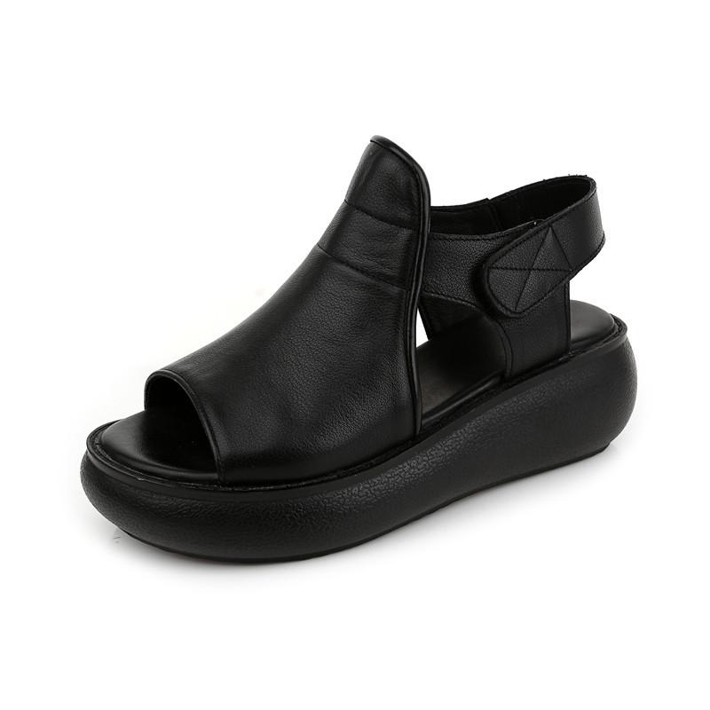 Fashion GKTINOO 2025 Summer Shoes Thick Bottom Flat Platform Sandals For Women Genuine Cow Leather Fashion Wedges Peep Toe Women Sandals