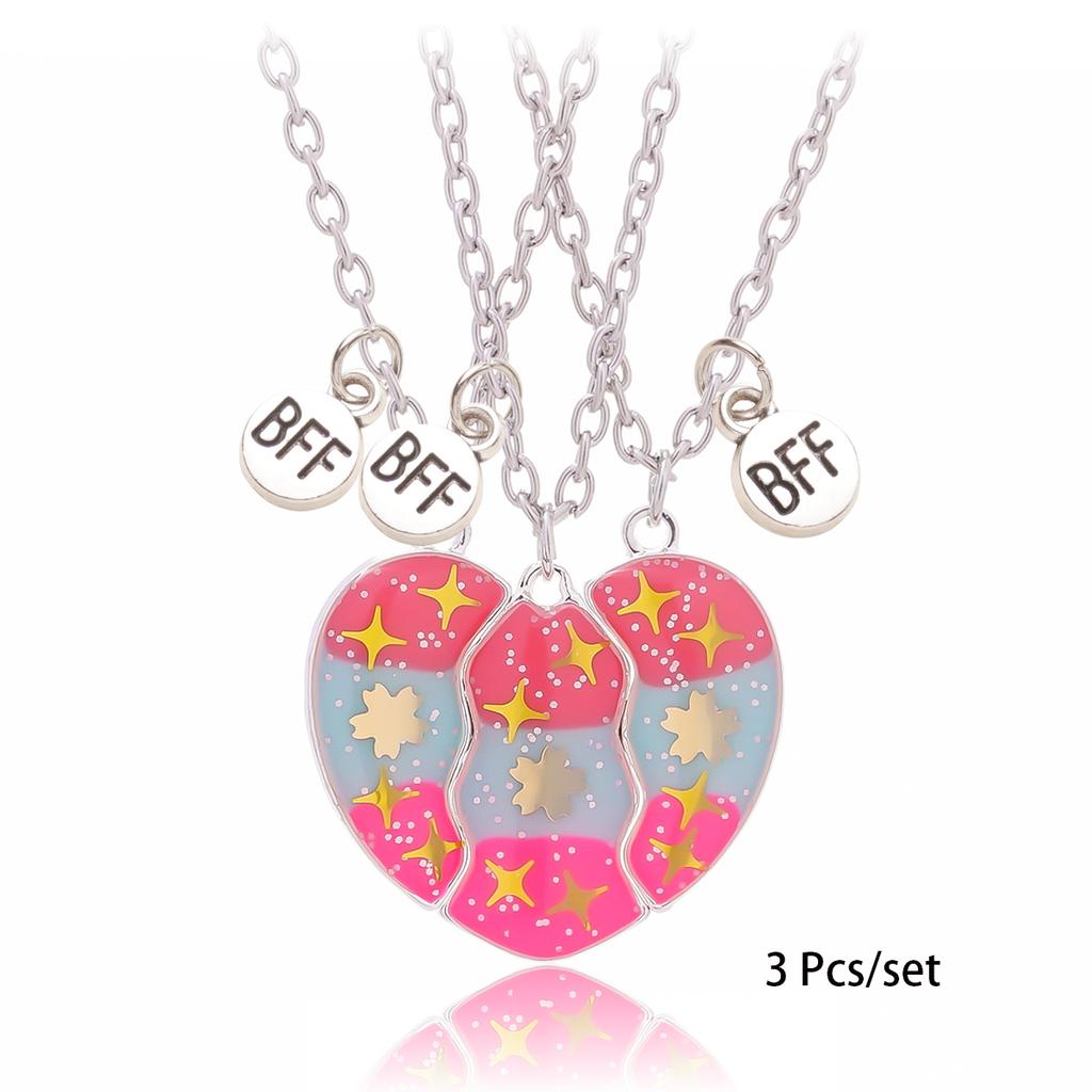 3 Pcs/set Best Friends Pendant Necklace For Woman Magnetic Adjustable Rainbow Daisy Lover Broken Heart Chain BFF Jewelry Gifts