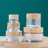 Portable Glass Cream Jar with Wood Grain Lid for Face, Eye Cream, and Masks
