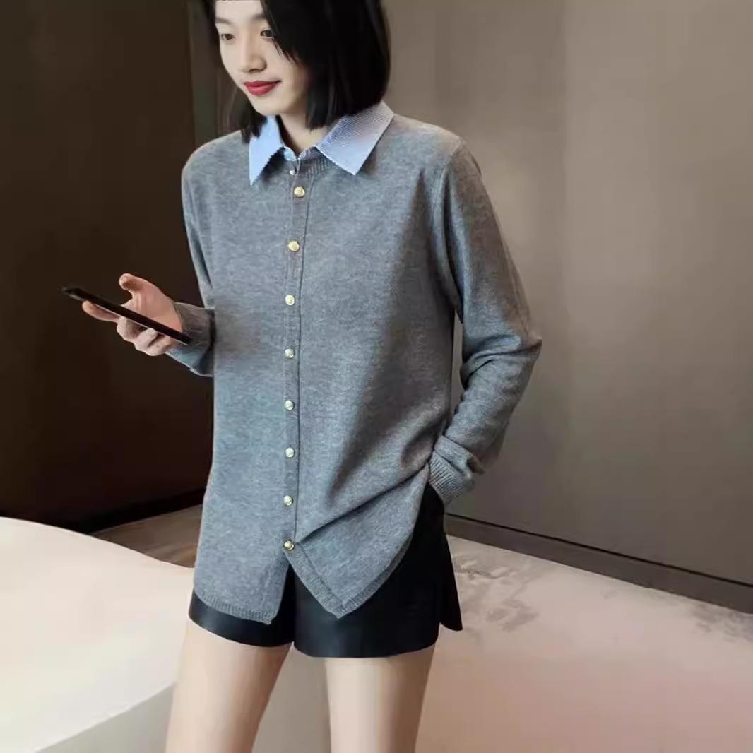 

Women s Mid-Length Pure Wool Cardigan with Metal Buckle Lapel Sweater Coat S