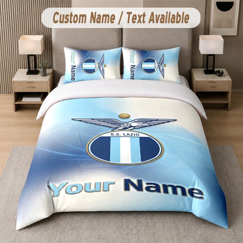 Ensemble de literie Design Lazio FC Texte personnalisé 1 Housse de couette & 2 Taies d'oreiller