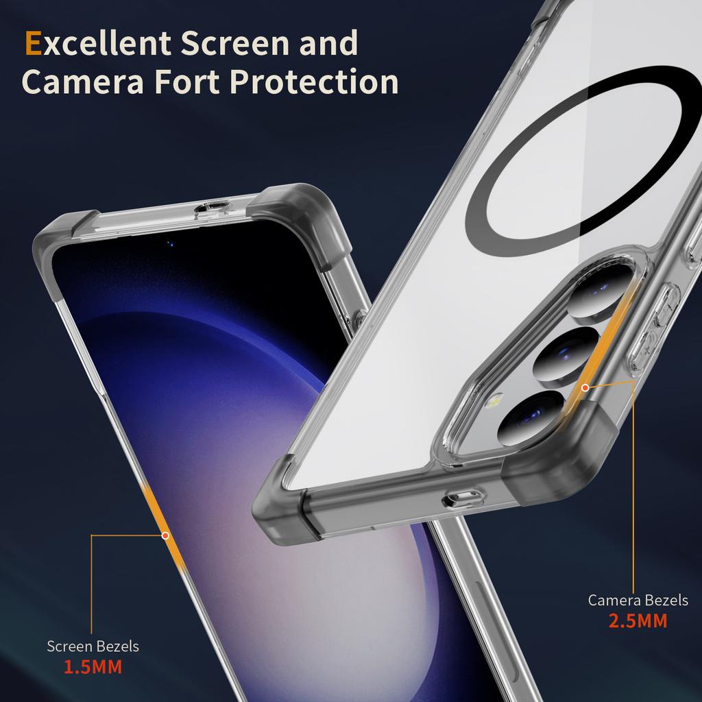 Populärt mobilskal för Samsung S25 Magnetisk ring Stöttåligt Transparent Trådlös laddning Transparent mobilskal