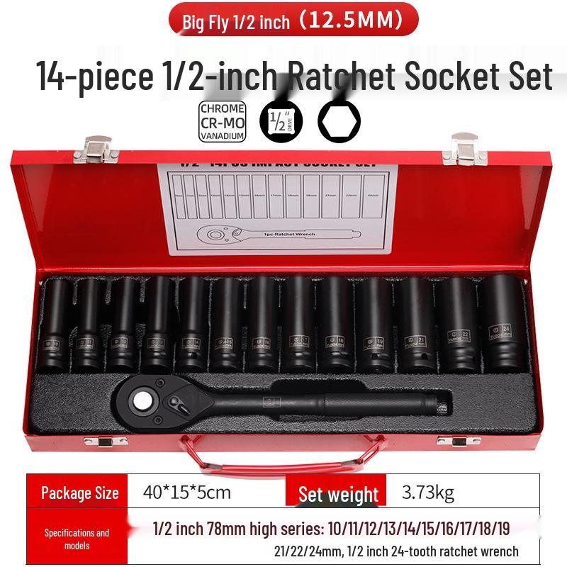 14-Piece Pneumatic Extended Hex Socket Wrench Set, 1/2 Drive for Auto Repair
