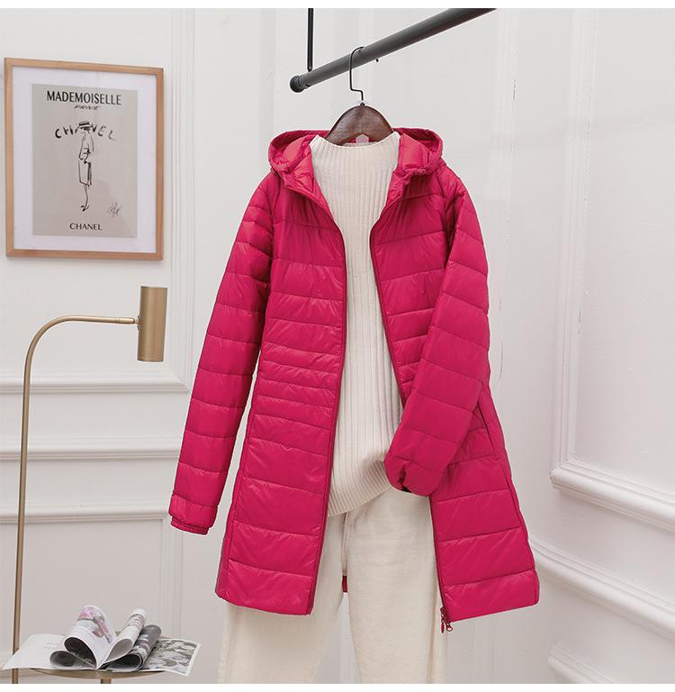 Women's Winter Hooded Down Jacket - Plus Size, Lightweight, Slim Fit, Mid-Length Coat