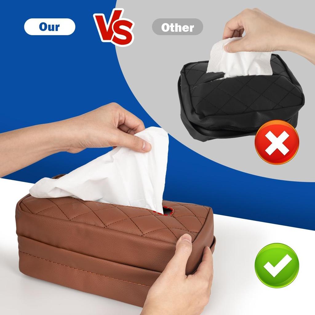 Car Tissue Holder, Standard Tissue Holder For Car Pu Leather Car Napkin Holder, Car Backseat Extra Large Tissue Organization Fit For 120-150 Tissues