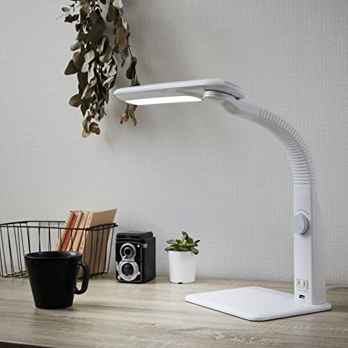 OHM Electric LED Study Stand, Dimmable, Left-Handed, with USB Port, White, ODS-LDAK6N, 06-1849