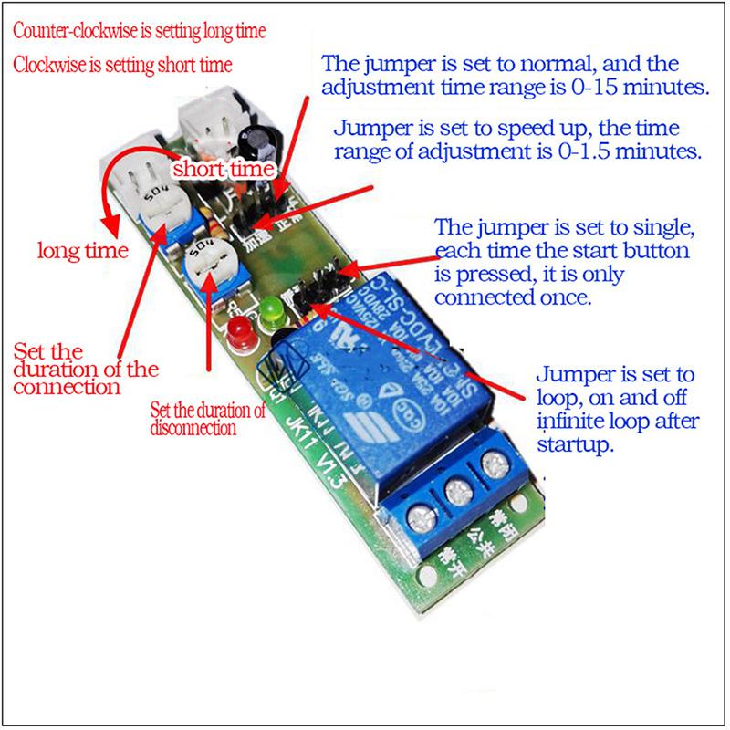 JK11 Adjustable Cycle Timer Delay On/Off Switch Power Supply Relay Shield DC 5V Timer Delay Relay Module (0 -15 Minutes)