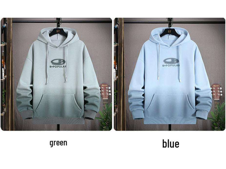 Gradient Color Block Hooded Sweatshirt for Boys, Junior High & High School Students - Plus Velvet, Thickened, Autumn/Winter Outerwear for Teens