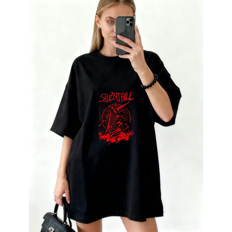 T-shirt Oversize Nera Silent Hill Logo Rosso e Grafica per Abbigliamento Casual e Fan di Videogiochi