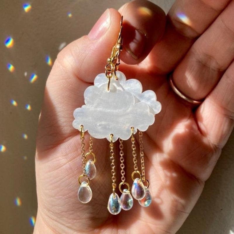Crystal Teardrop Rain Cloud Handmade Acrylic Earrings