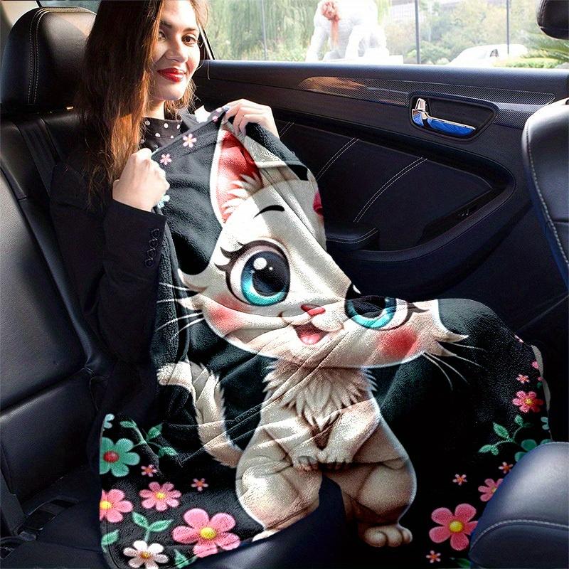 1pc Cute Cartoon Cat with Pink Bow Blanket - Seasonal Home Decor, Throw Blanket for All Seasons, for Decorating Your Own Sofa and Living Roo