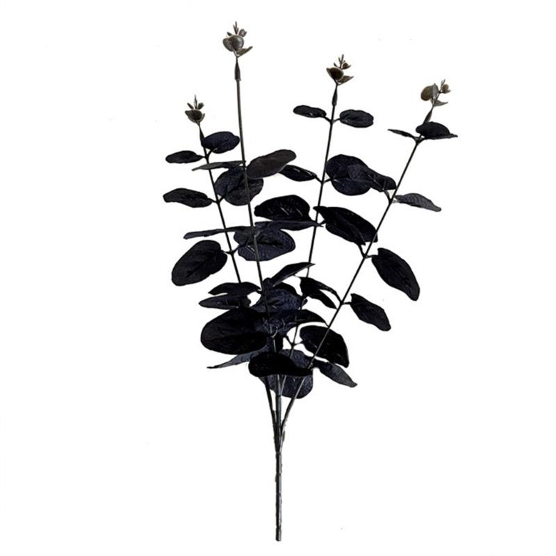 

1/10/12Pcs Artificial Leaf Branch, 34cm Artificial Plant Black Leaves for Halloween Party Centerpieces, Home Decoration