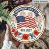 2D Flat, 1pc Classic 4Th July Independence Since 1776 Round Aluminum Metal Sign with American Flag Fireworks And Floral Wreath Wall Decor for