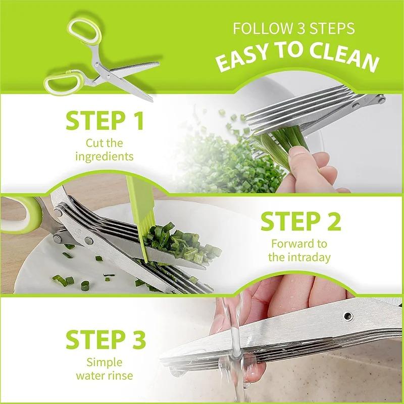 Multi-functional Stainless Steel 3/5 Layer Kitchen Scissors, Pepper Shredded Chopped Scallion Cutter Cut Cooking Tool