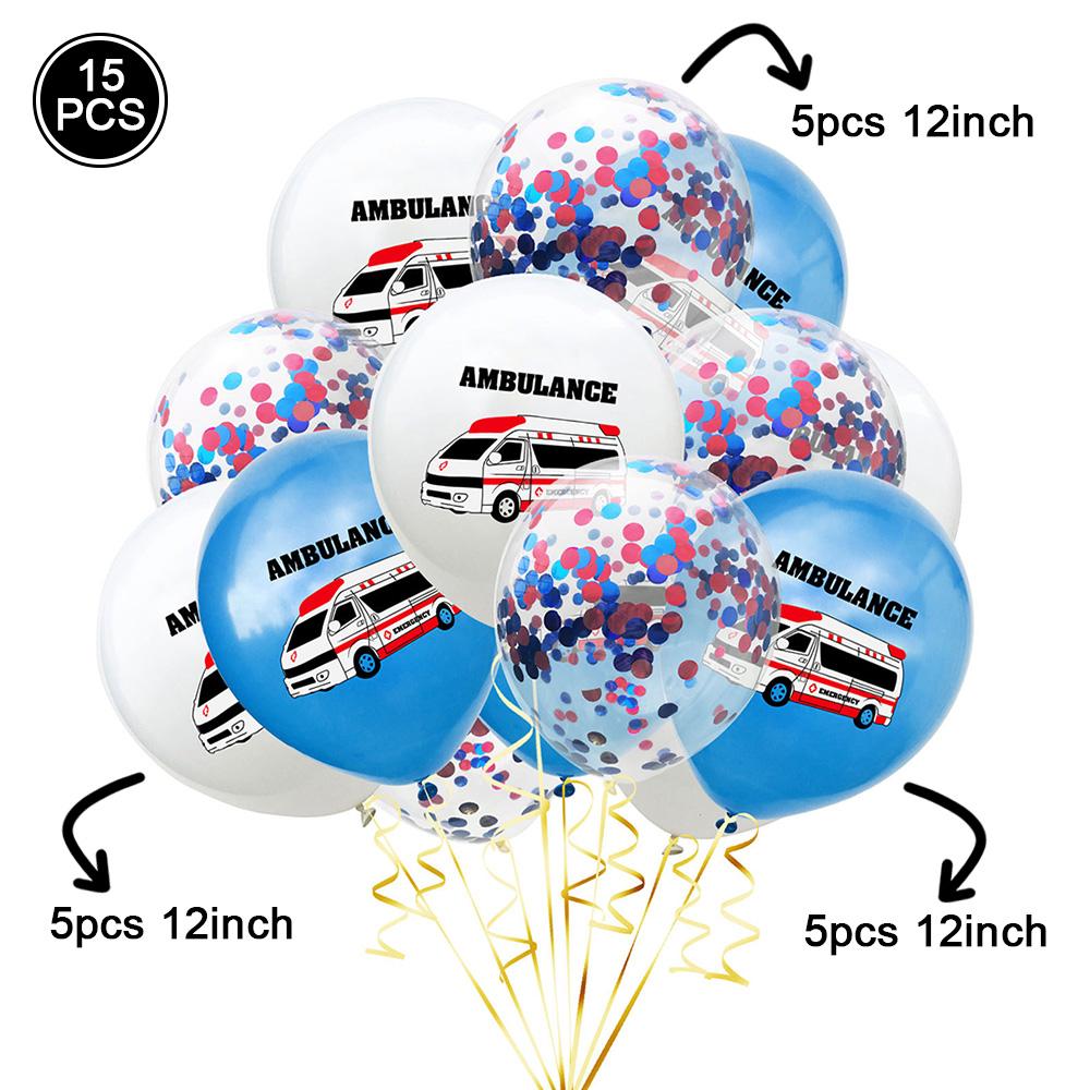 12 Inch Glitter Balloon Cartoon Print Police Car, School Bus, Ambulance Latex Balloon Safety Knowledge Party Decoration