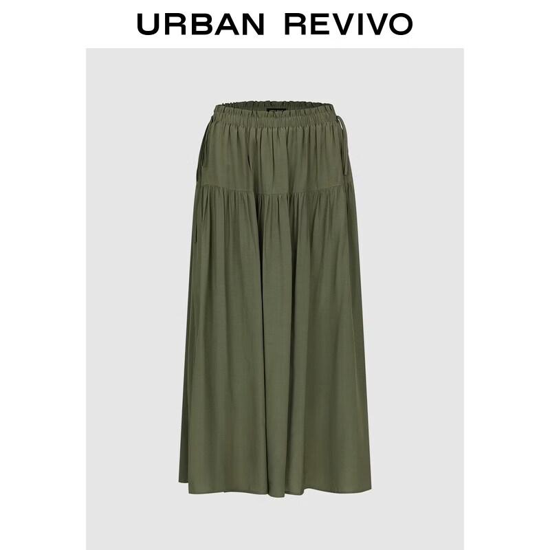 UR 2026 Women's Elegant Drawstring Pleated Patchwork Skirt
