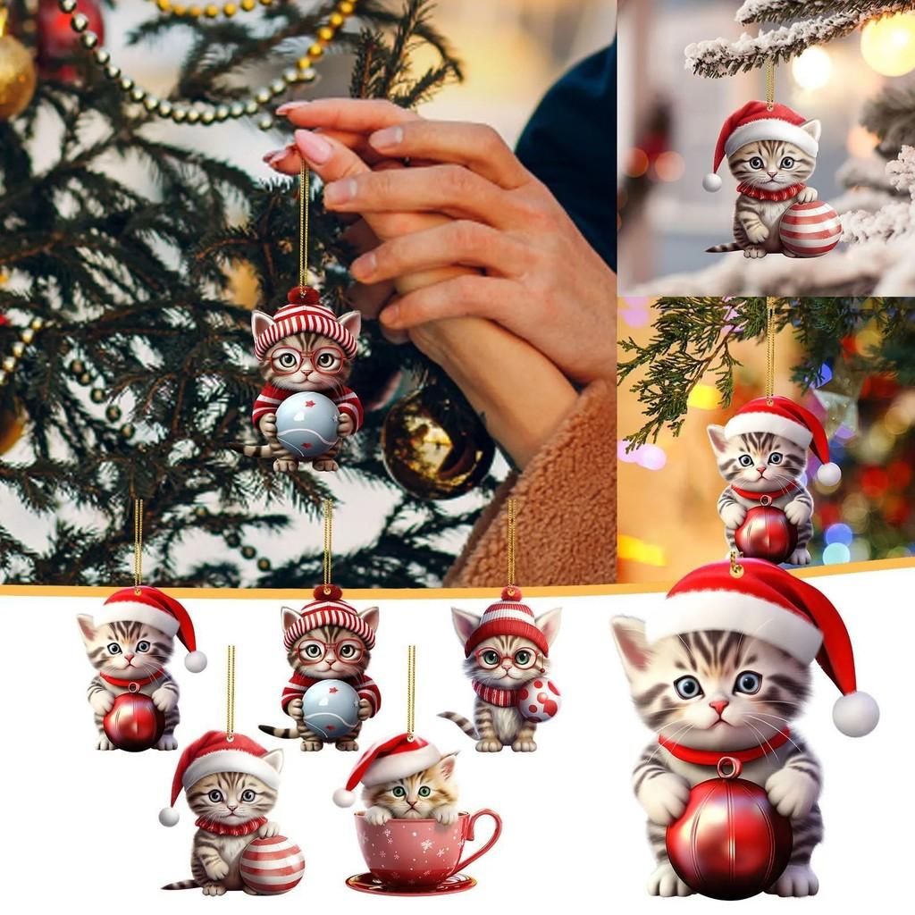 Adorable 2d Cat Acrylic Ornament Creative Decoration For Christmas Mug With Whimsical Charm