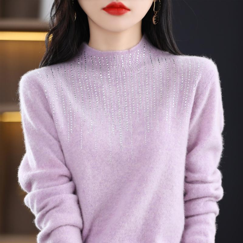 Women's Half Turtleneck Diamond Sweater, Qinghe Cashmere, 30% Cashmere 70% Wool, Winter Knitted Pullover Autumn Sweater Cashmere Sweater