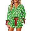 Women's Christmas Pajama Set with Button-Down Shirt and Shorts for Holiday Sleepwear